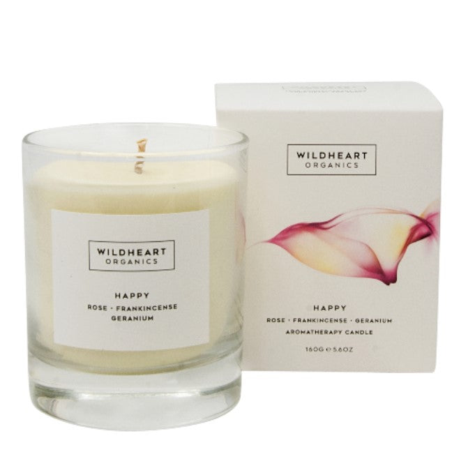 HAPPY Rose, Geranium and Frankincense Organic Spa Candle