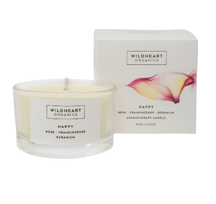 HAPPY Rose, Geranium and Frankincense Organic Travel Candle