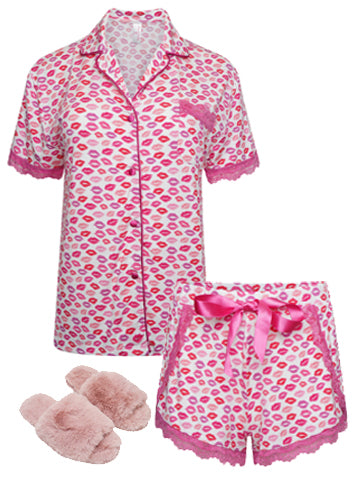 Kisses PJ Shirt and Short + Slippers